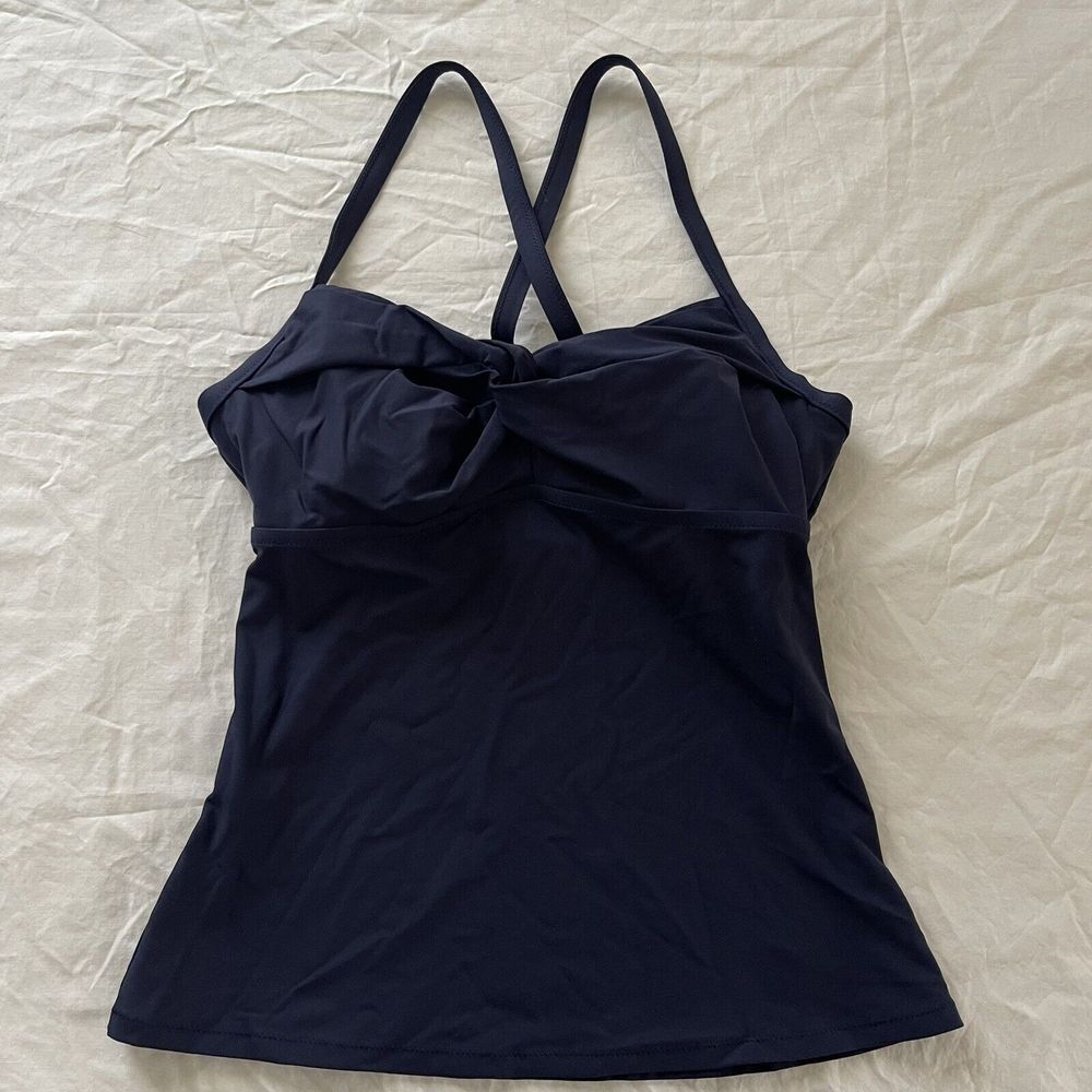 Athleta Womens Blue Lined‎ Tankini Swim Top Size 32 B/C Bathing Suit